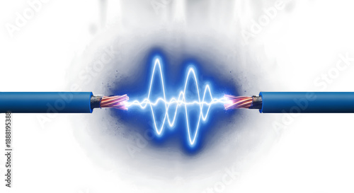 Electricity flowing through exposed wires with glowing blue spark – Best for graphic design, web banners, social media posts, marketing, presentations, and creative projects