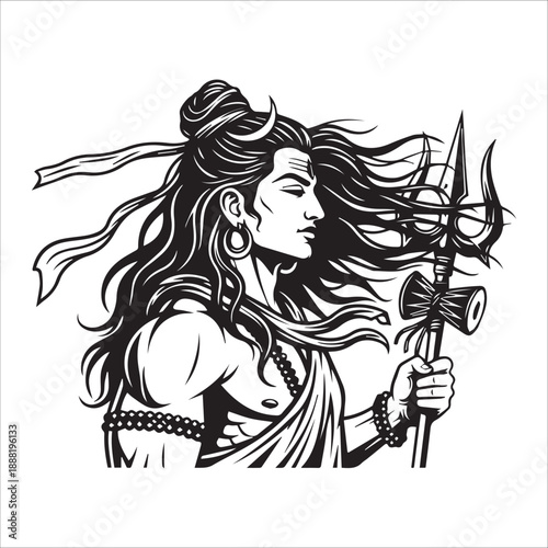 Hindu God Shiva Minimalist Line Art Spiritual Design