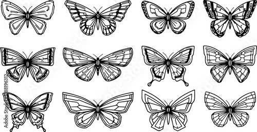 Minimal Butterfly Line Icon Set – Elegant Outline Collection 