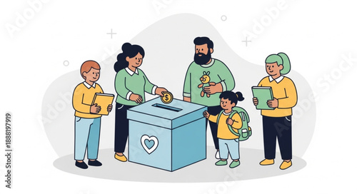 Family Donating to Charity Box.