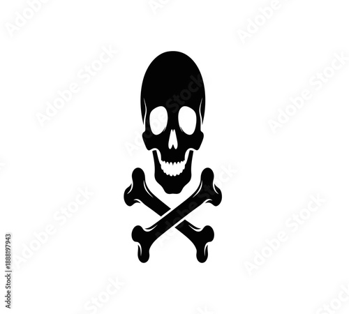 A stark depiction of a skull and crossbones symbol on a plain white background