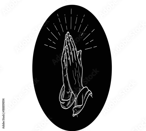 Praying hands illustration in a circular frame a symbol of faith and devotion