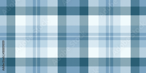 Composition plaid textile fabric, 1970s check seamless pattern. Brazil background tartan vector texture in cyan and alice blue colors.