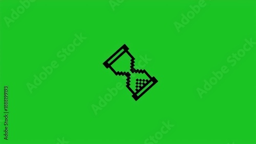  Loading pixel hourglass cursor icon. Seamless loop in greenscreen
