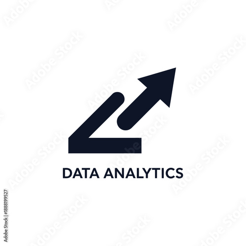 Data analytics icon representing growth and upward trend in a simple graphic illustration