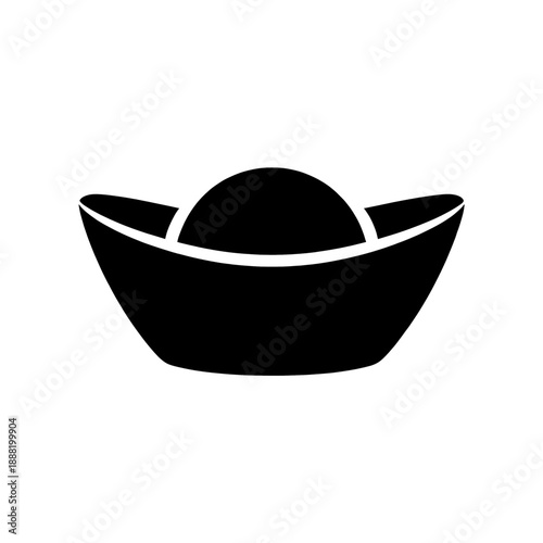 Chinese gold ingot icon vector, black and white minimalist silhouette for wealth and prosperity concept