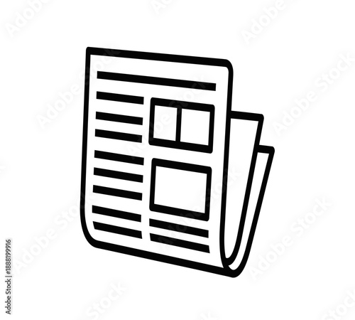 Simple black and white line drawing of a folded newspaper with blank sections