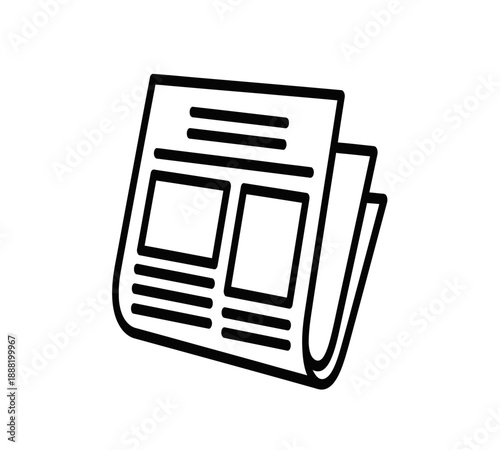Simple black and white line drawing of a folded newspaper conveying information and news