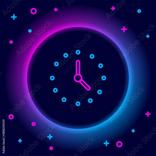 Glowing neon line Clock icon isolated on black background. Time symbol. Colorful outline concept. Vector
