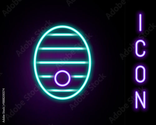 Glowing neon line Hive for bees icon isolated on black background. Beehive symbol. Apiary and beekeeping. Sweet natural food. Colorful outline concept. Vector