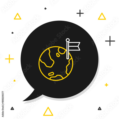 Line Planet with flag icon isolated on white background. Victory, winning and conquer adversity concept. Colorful outline concept. Vector