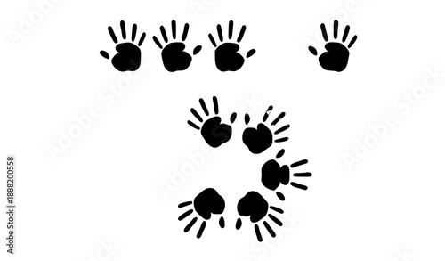 Bright human palm handprint vector set for kids education and creative childhood design