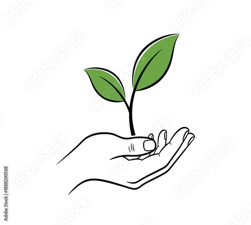 A delicate green sprout held gently in a hand symbolizing growth and care