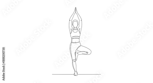 yoga tree pose line art illustration of a woman balancing in vrksasana promoting wellness and healthy lifestyle concepts in minimalist design