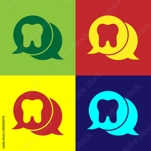 Pop art Tooth icon isolated on color background. Tooth symbol for dentistry clinic or dentist medical center and toothpaste package. Vector