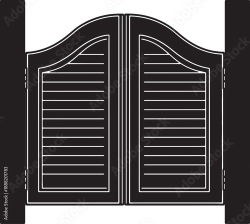 Two black doors with horizontal lines and a curved also transparent background white