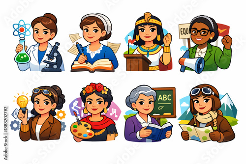 Historic women elements in vibrant modern style