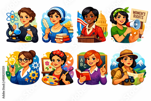 Historic women elements in vibrant modern style
