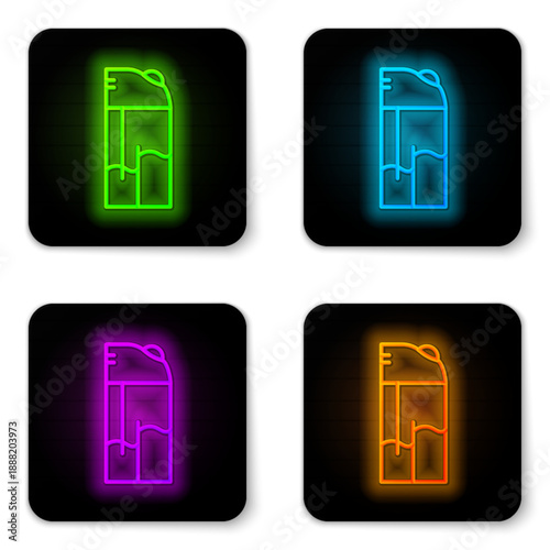 Glowing neon line Lighter icon isolated on white background. Black square button. Vector