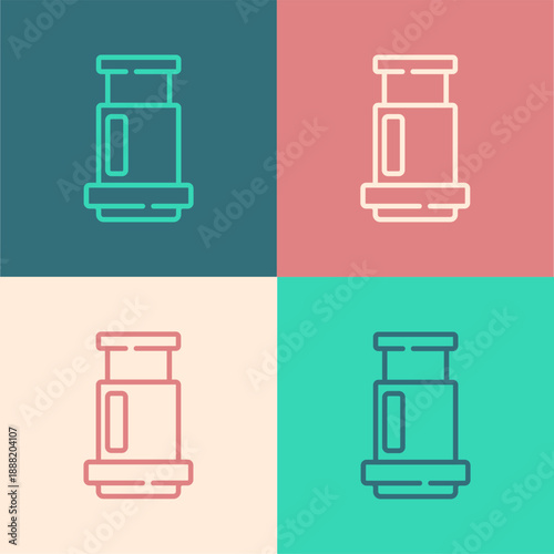 Pop art line Aeropress coffee method icon isolated on color background. Device for brewing coffee. Vector