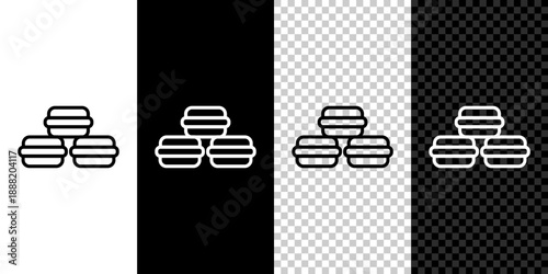 Set line Macaron cookie icon isolated on black and white background. Macaroon sweet bakery. Vector