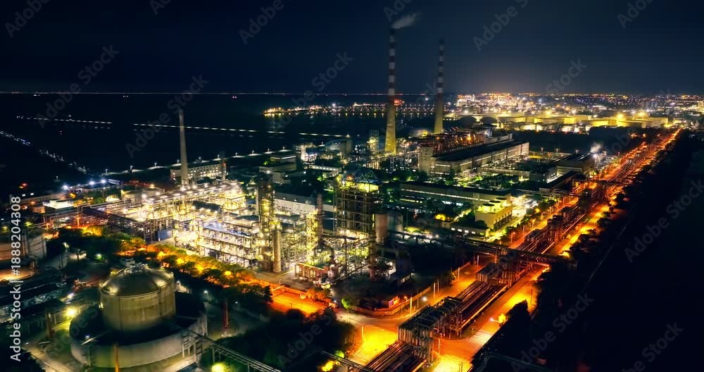 custom made wallpaper toronto digitalAerial view of a large industrial chemical plant and power station glowing with bright lights at night.
