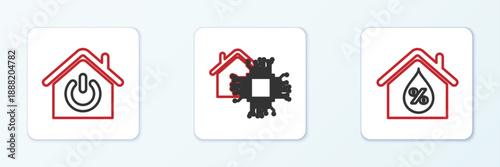 Set line House humidity, Smart home and icon. Vector