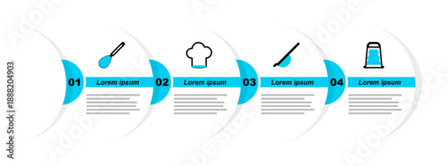 Set line Grater, Kitchen colander, Chef hat and whisk icon. Vector