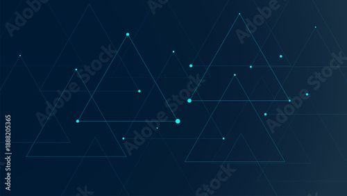 Minimalist technology background with thin blue triangles and connected dots on dark blue gradient.