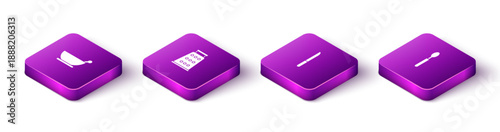 Set Isometric Mortar and pestle, Grater, Knife and Spoon icon. Vector