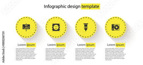 Set No war, LSD acid mark, Condom and Vinyl player. Business infographic template. Vector