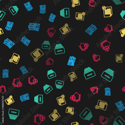 Set line Office folders, Drawer with documents, File service and House on seamless pattern. Vector