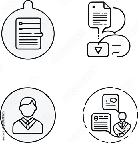  feedback form, user suggestion, system improvement, feedback approval, clean black and white line art, vector style, consistent stroke width