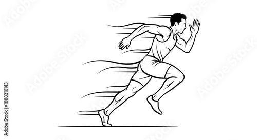 running athlete illustration showing a male sprinter in full dynamic action with speed lines suitable for fitness marketing sports advertising and performance concepts.