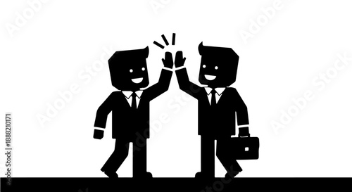 business high five illustration showing two corporate businessmen achieving success signifying partnership agreement and collaborative teamwork efforts