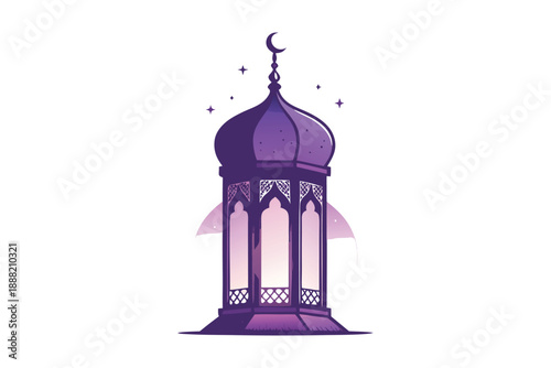 Vibrant purple lantern with crescent moon and stars
