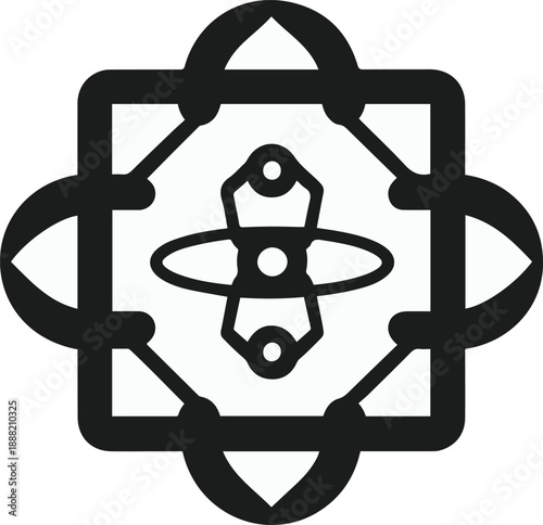  Quantum computer chip icon with bold black thick outline, futuristic technology concept, minimal NFT inspired flat design 3