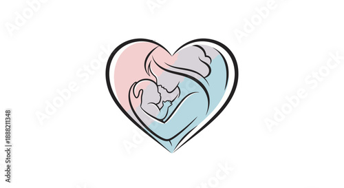 Mother and baby love heart symbol illustration.