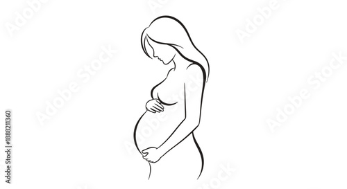 Simple line drawing of a pregnant woman touching her belly.