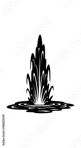 Forceful Silhouette of a Geyser Erupting with a Powerful Water Jet for Energy. transparent.