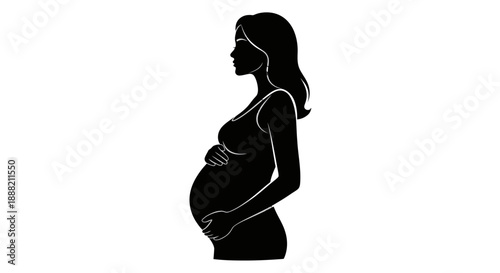 Silhouette of a pregnant woman standing in profile.