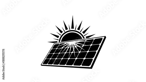 Iconic vector silhouette of a sun providing renewable energy to a solar panel_transparent.