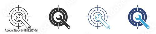 Calibration Icon. Target Crosshair and Wrench Adjustment Symbol. Vector Illustration.