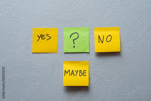 Tableau sur toile Yes, No, Maybe Decision Concept with Sticky Notes