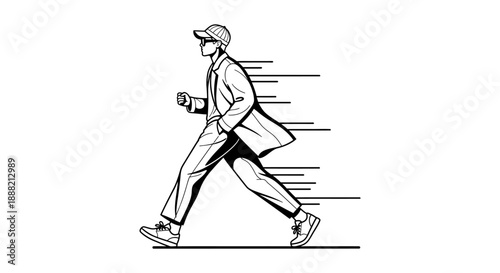 man walking fast with speed lines in a dynamic urban scene illustrating efficiency and urgency for business and active lifestyle concepts