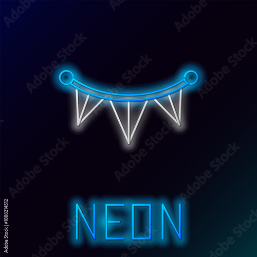 Glowing neon line Carnival garland with flags icon isolated on black background. Party pennants for birthday celebration, festival and fair decoration. Colorful outline concept. Vector