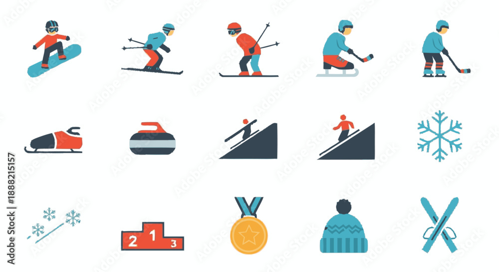 Fototapeta premium Winter Sports Icons Set Snowboarding Skiing.