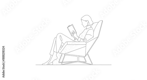 woman reading book in a comfortable modern armchair enjoying peaceful leisure time at home promoting quiet moments and mental well-being