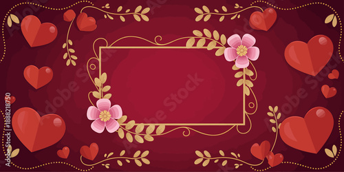Romantic Valentines Day Frame with Hearts and Flowers