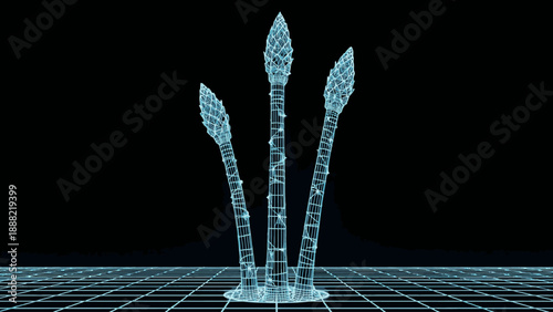 a blooming spring tulip in a futuristic glowing plexus wireframe style. This high-tech botanical vector represents the fusion of seasonal flora and artificial intelligence.